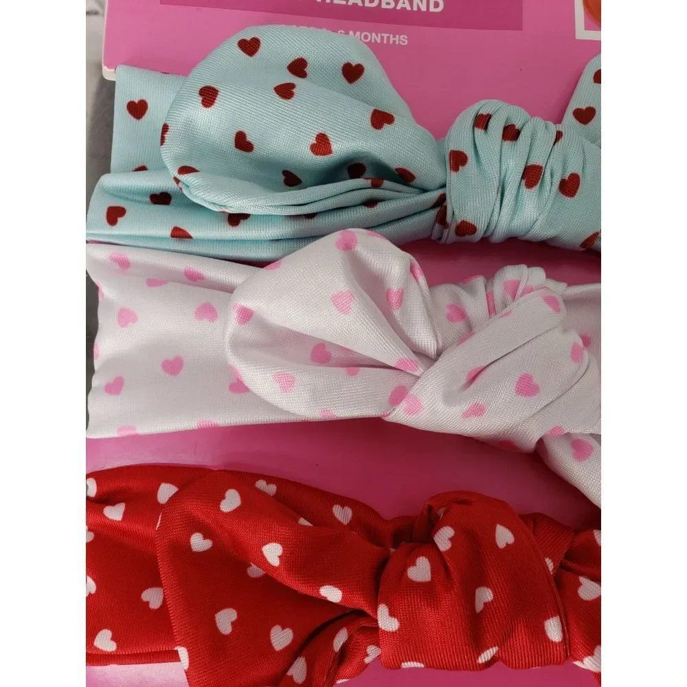 Infant Baby Soft Valentines Hearts Headband Bow 3‎ Pack heart pink blue red